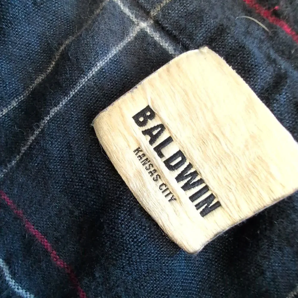 Baldwin Kansas City Flannel Shirt Linen Cotton Del Norte Navy Blue Plaid Mens XL